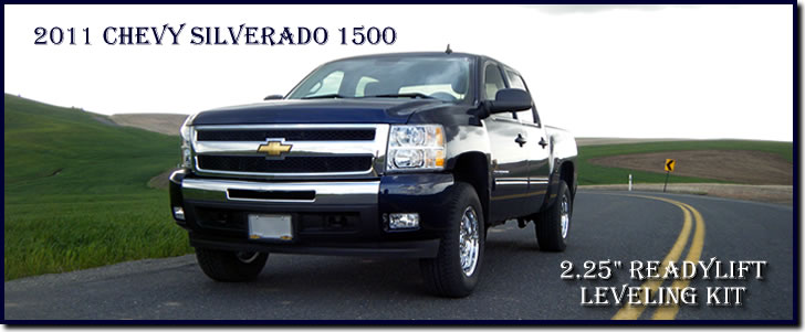 The 2011 Chevy Silverado with the 2.25 inch ReadyLift leveling kit installed.